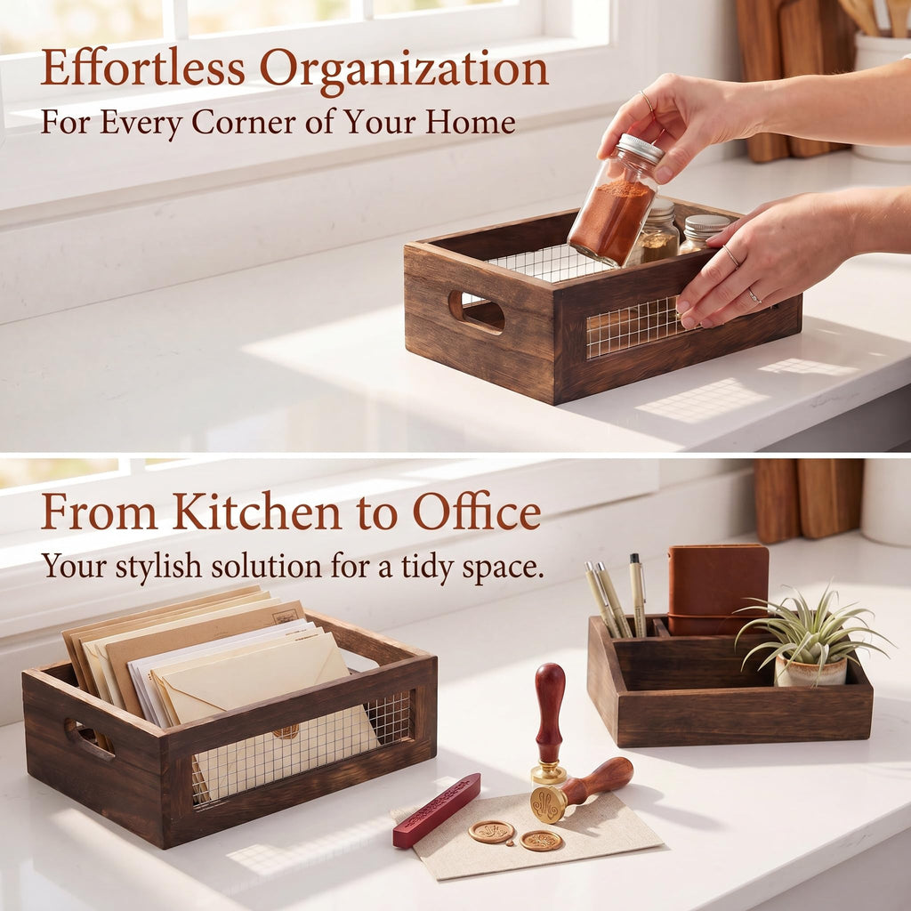 Set of 2 Rustic Wooden Nesting Boxes with Handle B274