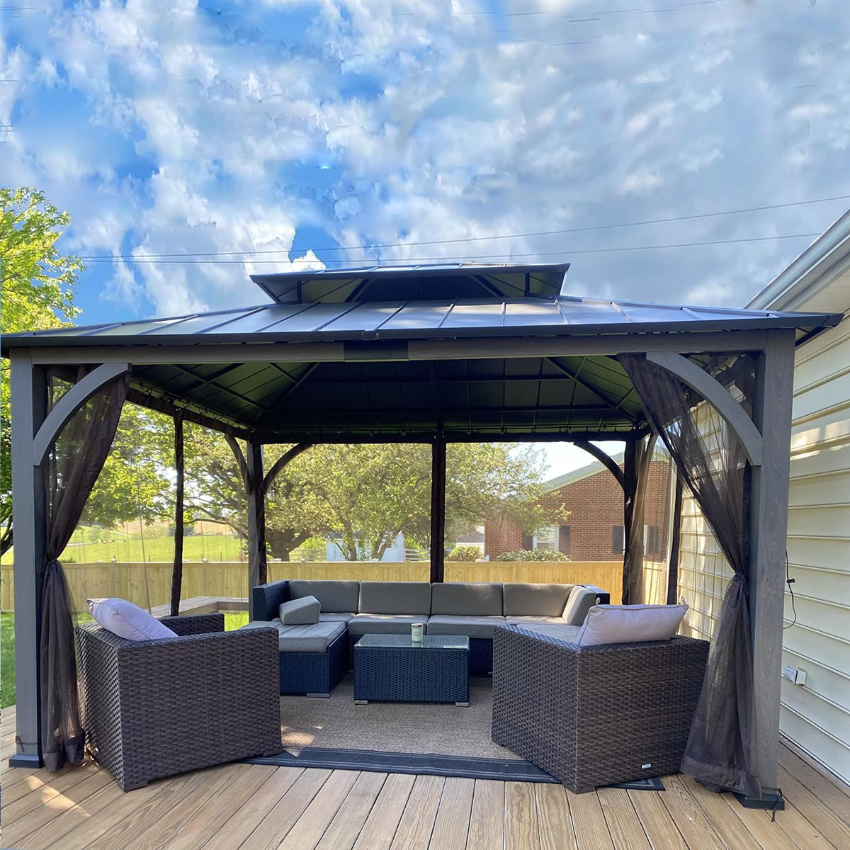 12' x 14' 4-Panel Gazebo Mosquito Netting with Zippers, Black Y2863