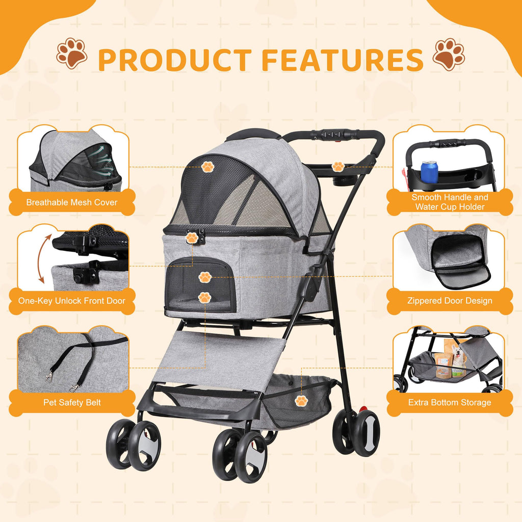 3 in1 Foldable Pet Stroller with 4 Wheels P8530