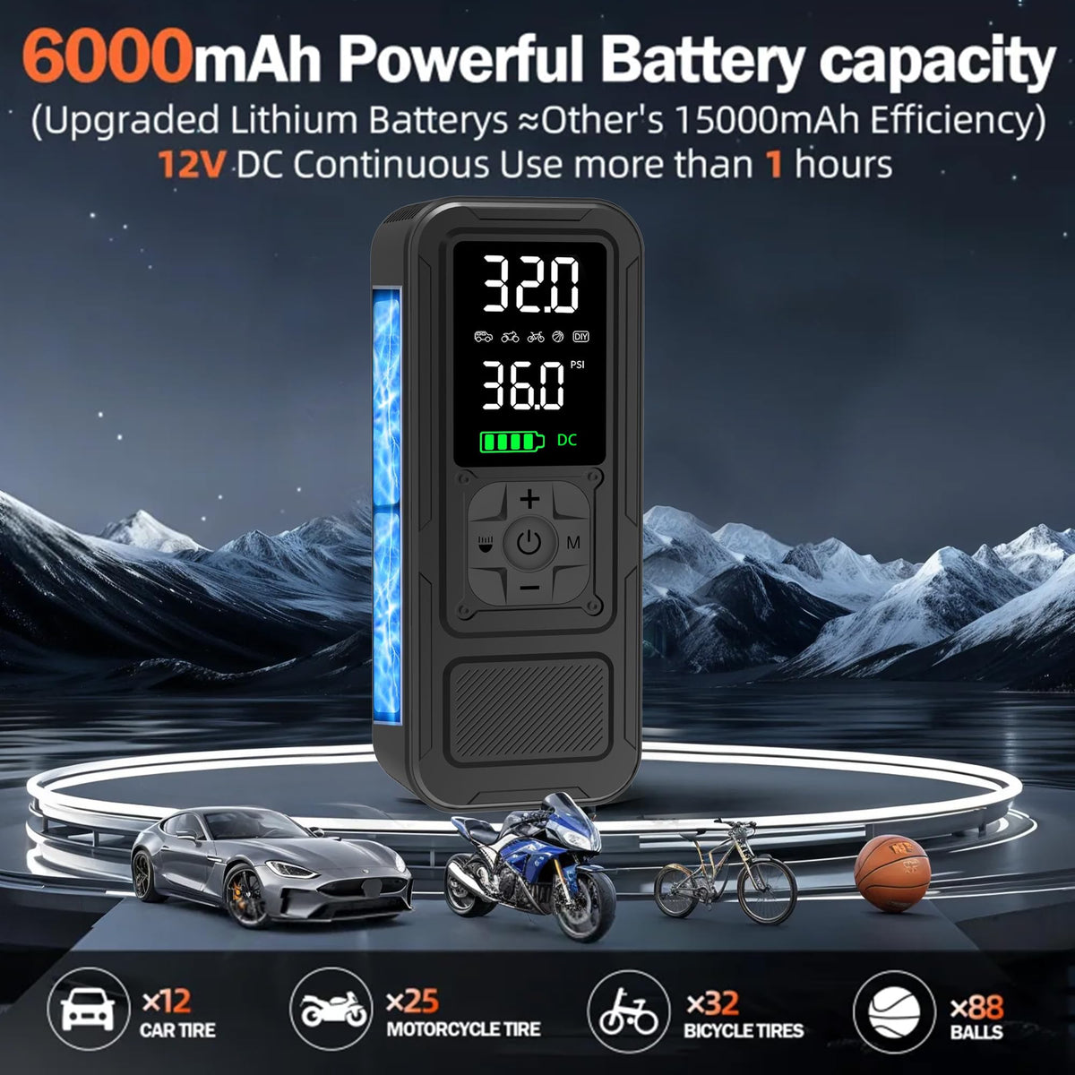 Portable Air Compressor 6000mAh 150PSI Tire Inflator Z958571