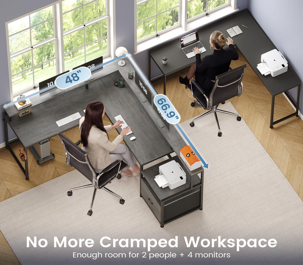 66" Reversible L Shaped Computer Desk with File Drawer X8463