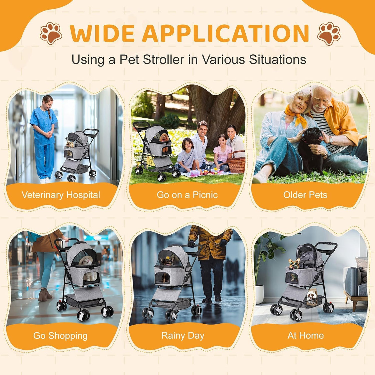 3 in1 Foldable Pet Stroller with 4 Wheels P8530
