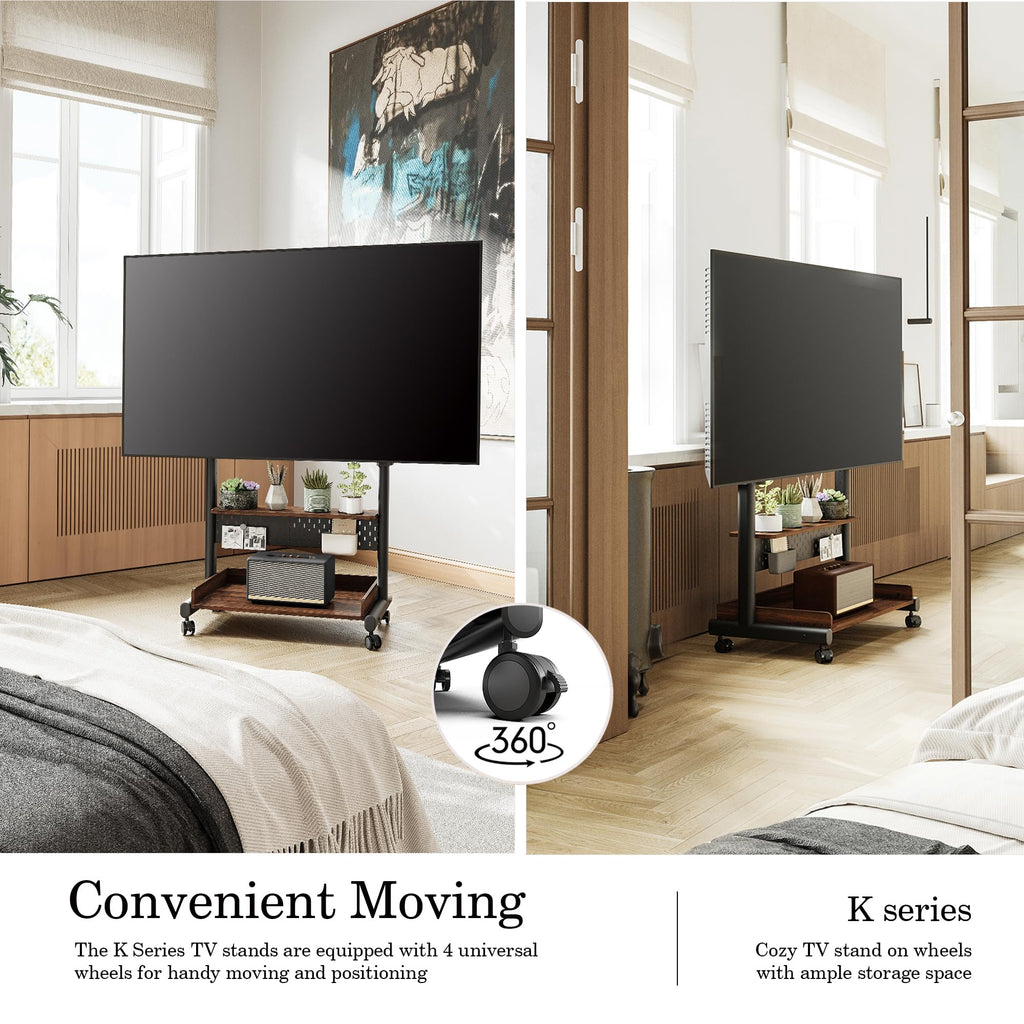 Rolling TV Stand Mount with Wooden Shelf N7773