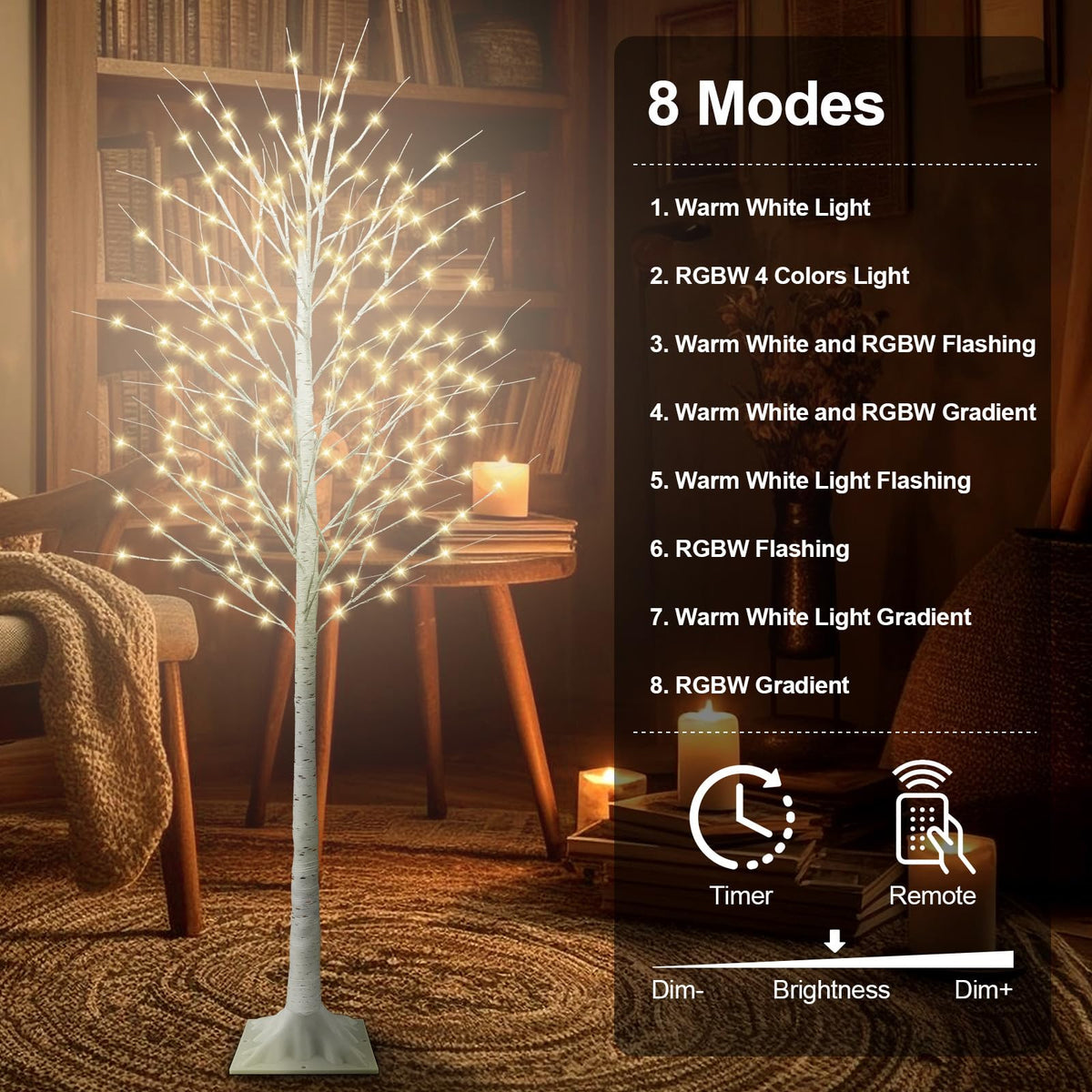 8FT Lighted Birch Tree with 210 LEDs D63312
