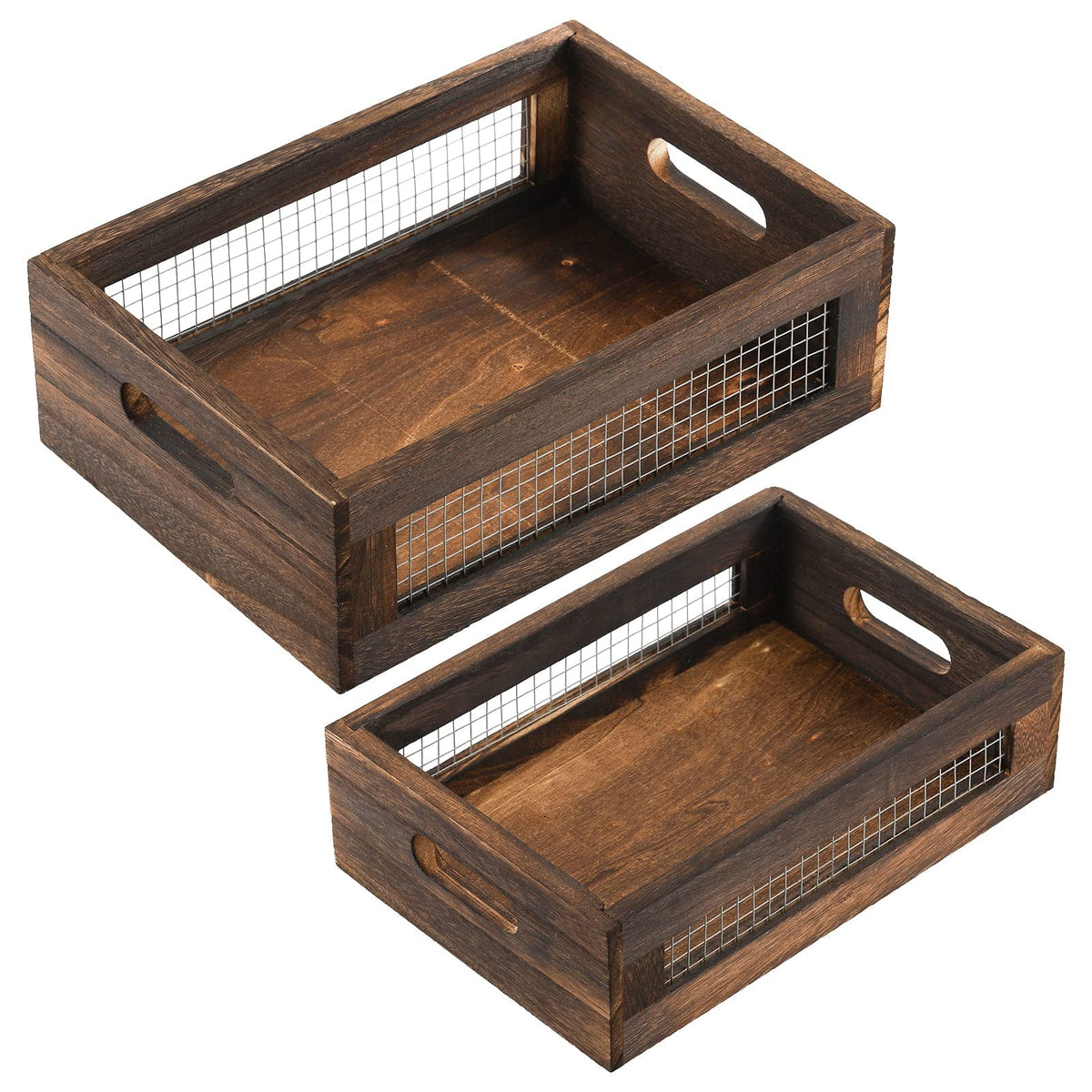 Set of 2 Rustic Wooden Nesting Boxes with Handle B274