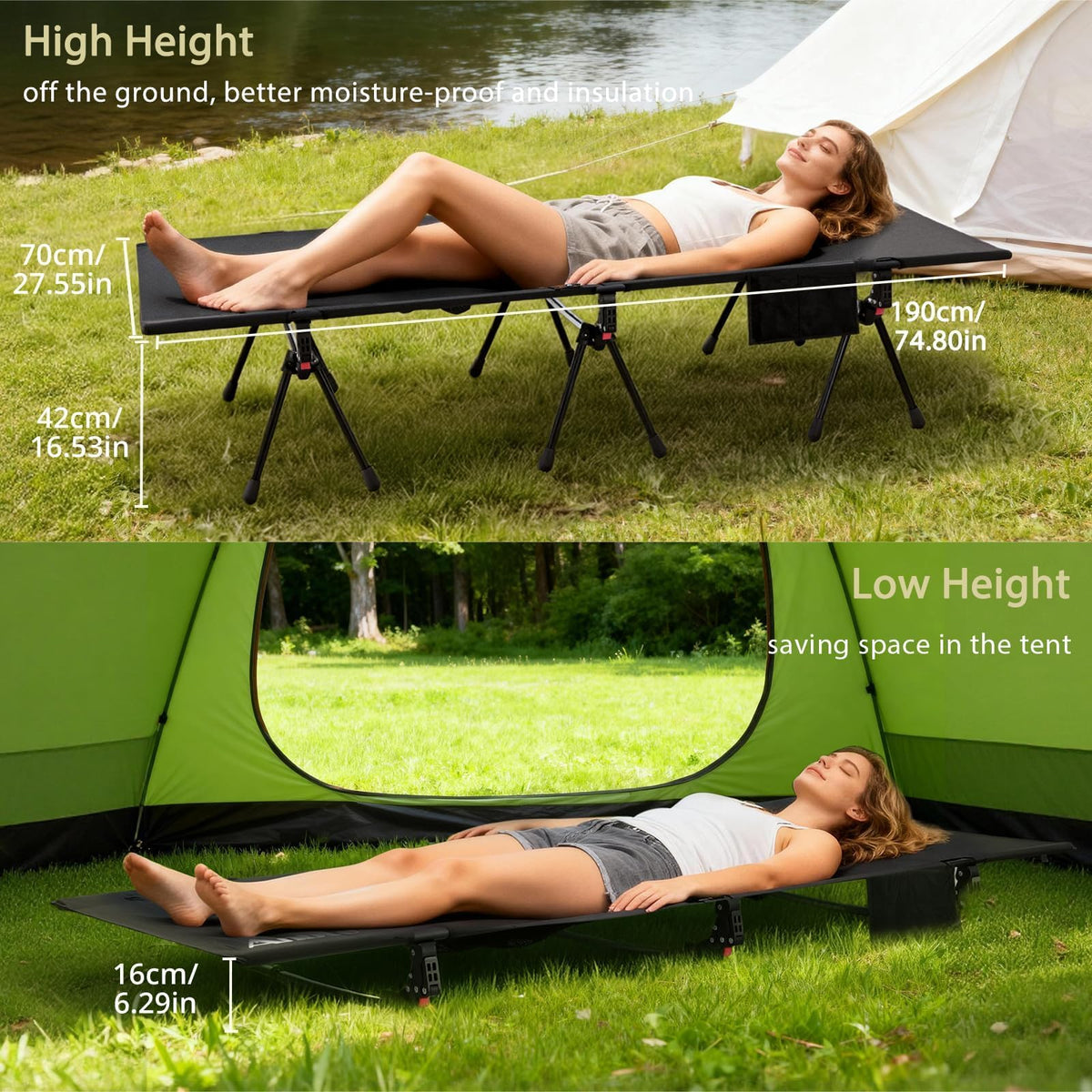 Height Adjustable Camping Cot 400 lbs Q77919