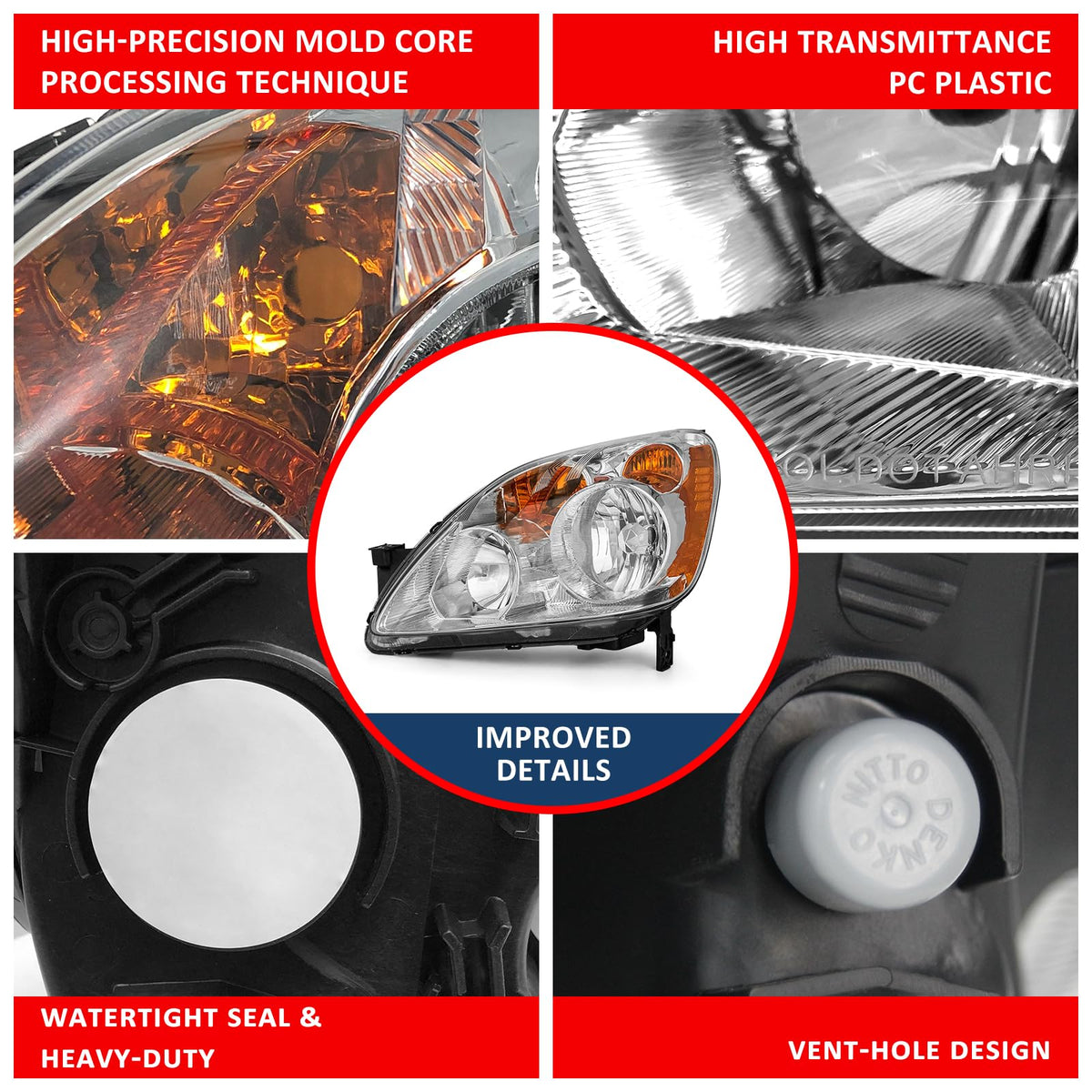 Headlight Chrome Housing Amber Reflector Replacement Pair K3832