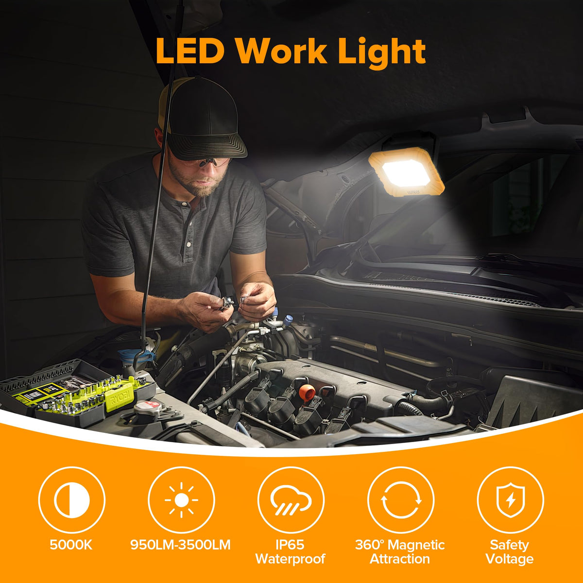 3500LM Rechargeable Magnetic LED Work Light with Stand H269