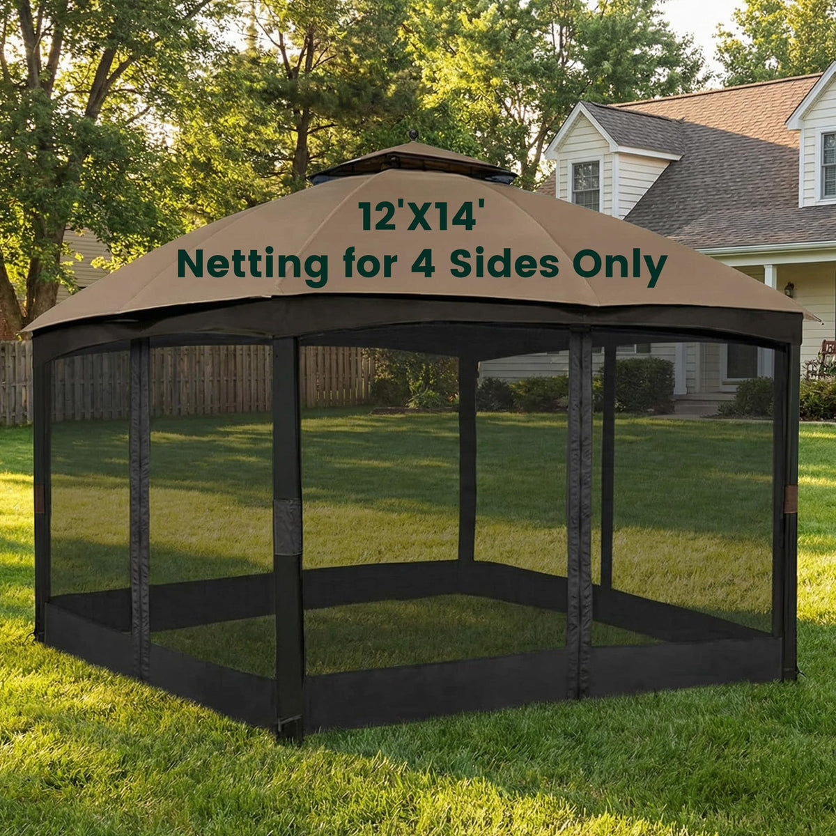 12' x 14' 4-Panel Gazebo Mosquito Netting with Zippers, Black Y2863