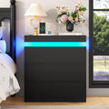 Nightstand with Charging Station, LED Lights, 3 Storage Drawers A5765