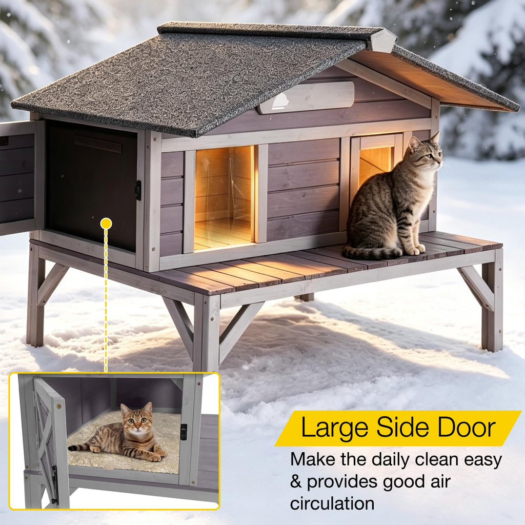 Outdoor Heated Cat House with Insulated Liner W25906