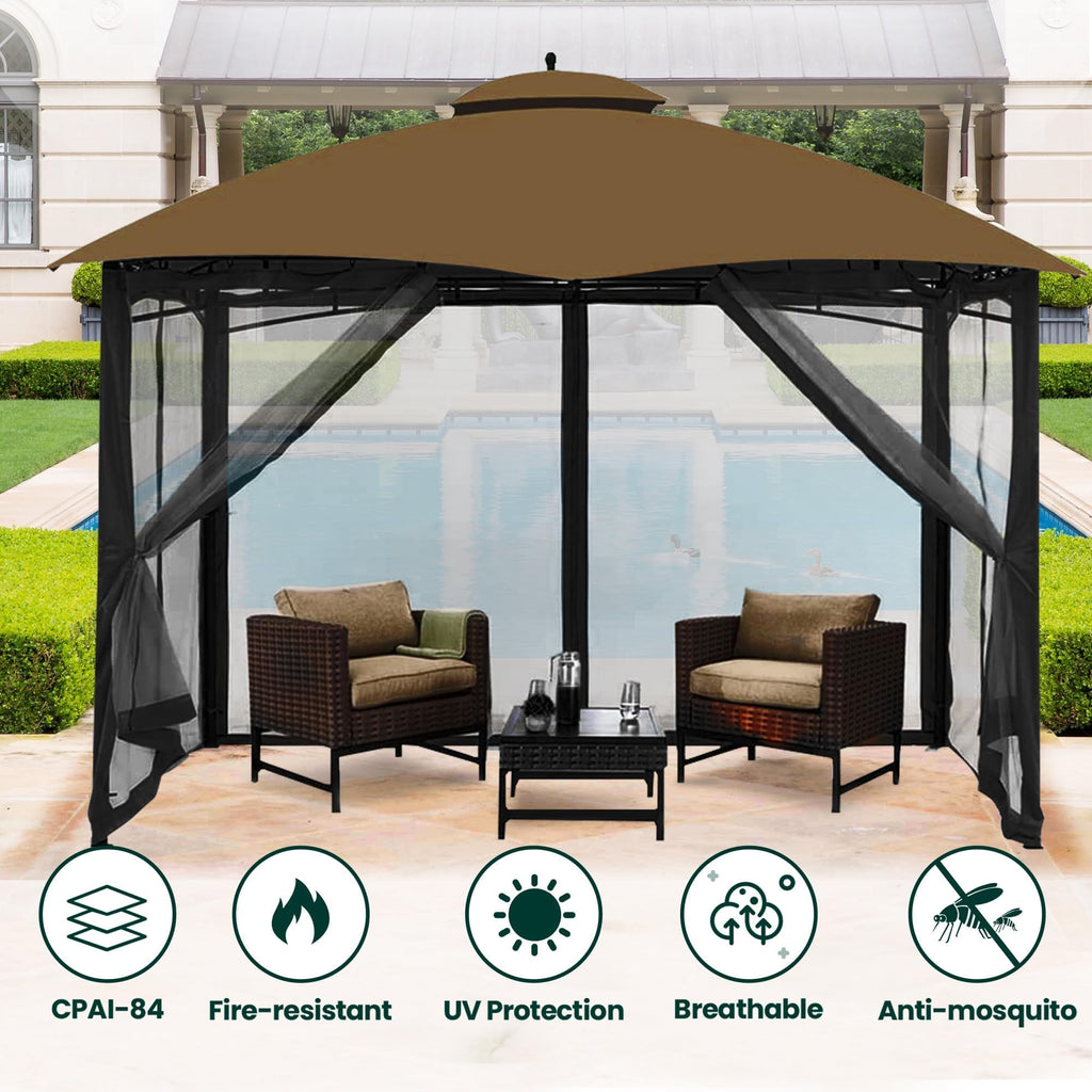 12' x 14' 4-Panel Gazebo Mosquito Netting with Zippers, Black Y2863