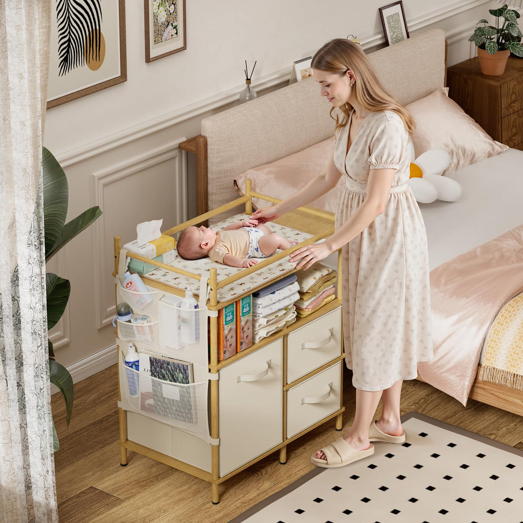 Bamboo Baby Changing Table with 3 Drawers T313906