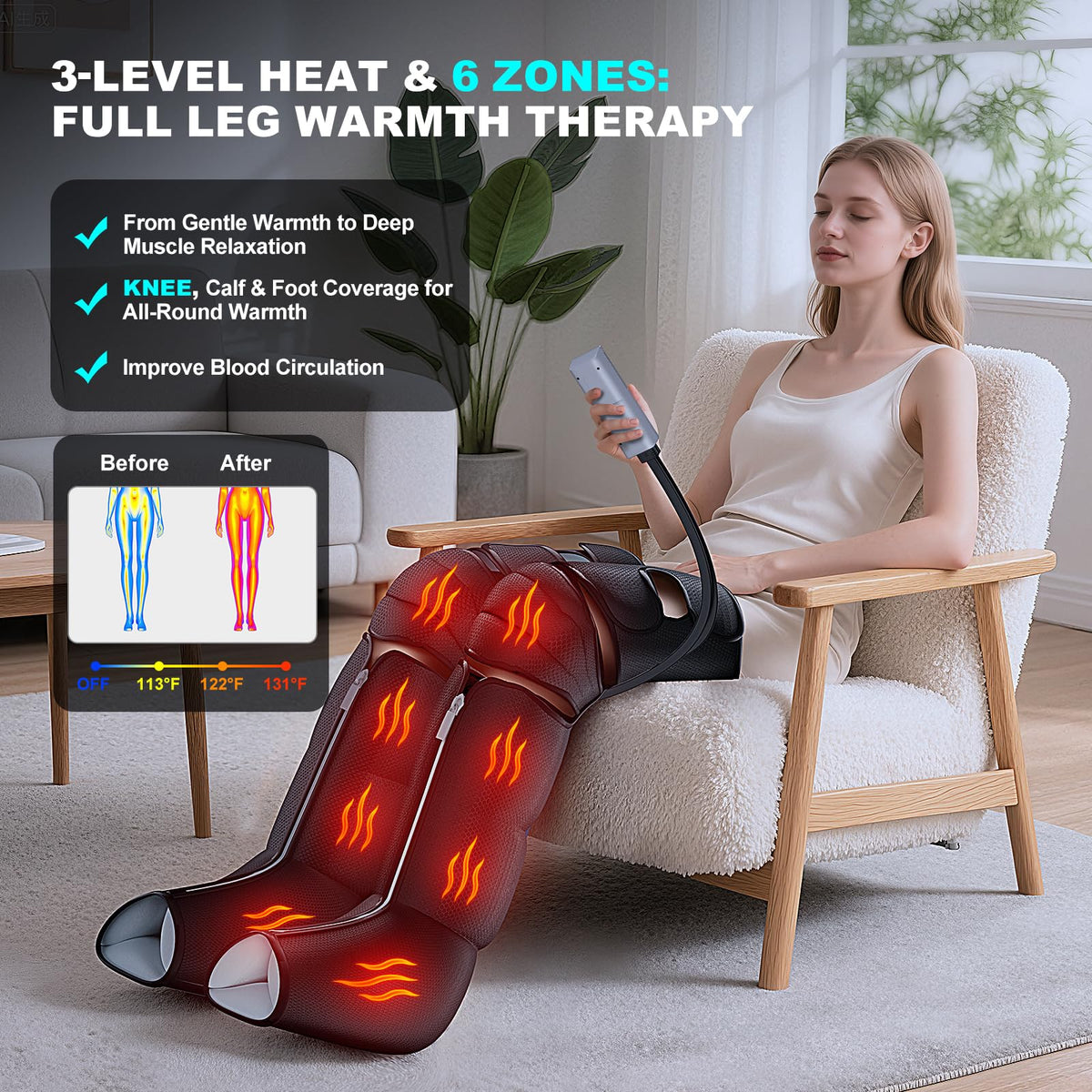 Black Leg Compression Massager with Heated Knee F15339