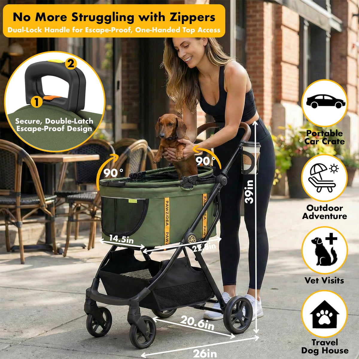 Foldable Pet Stroller with Detachable Carrier F360468