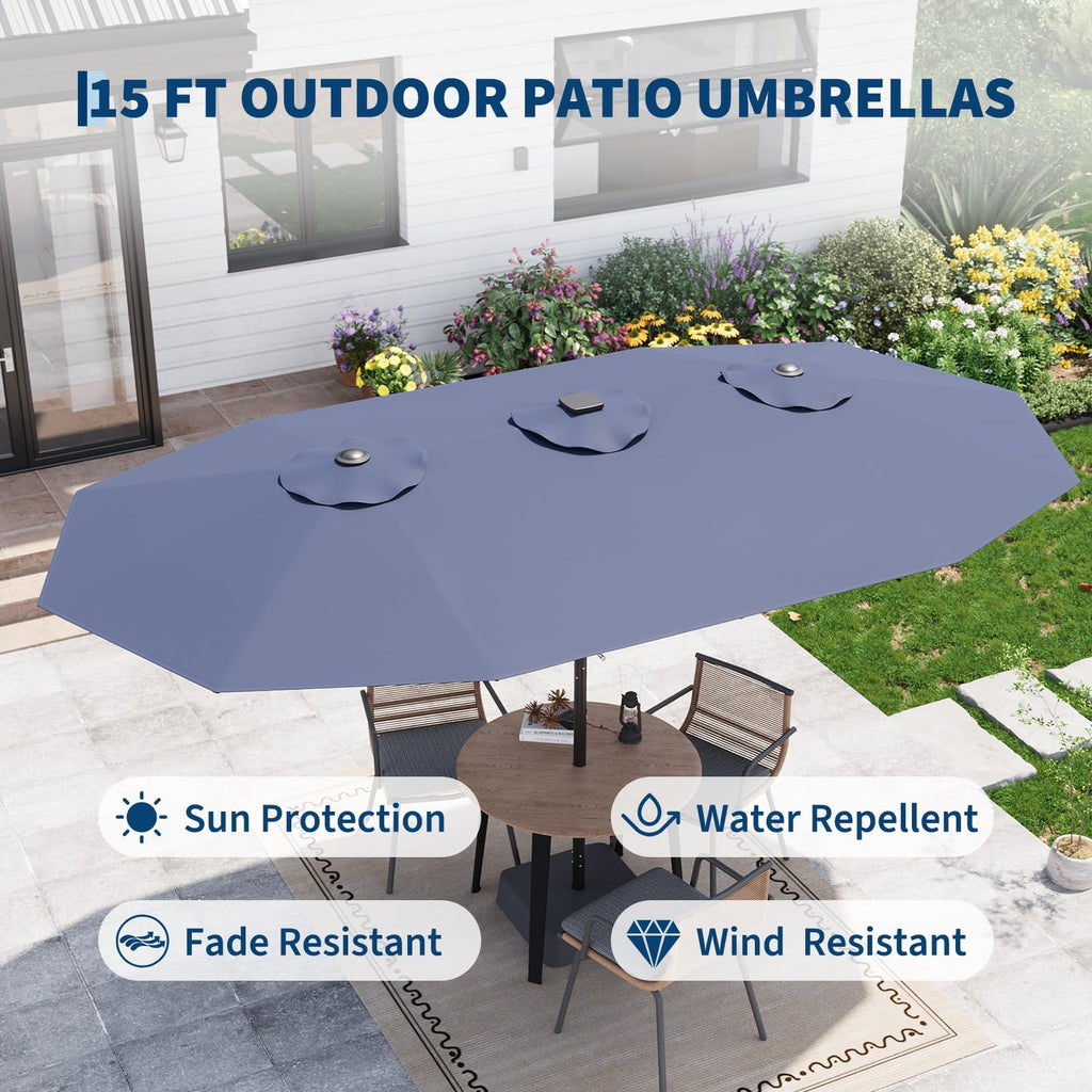 15FT Patio Umbrella with Solar Lights & Base Y788