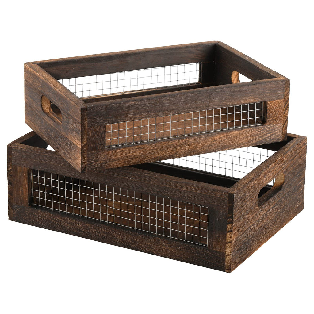 Set of 2 Rustic Wooden Nesting Boxes with Handle B274