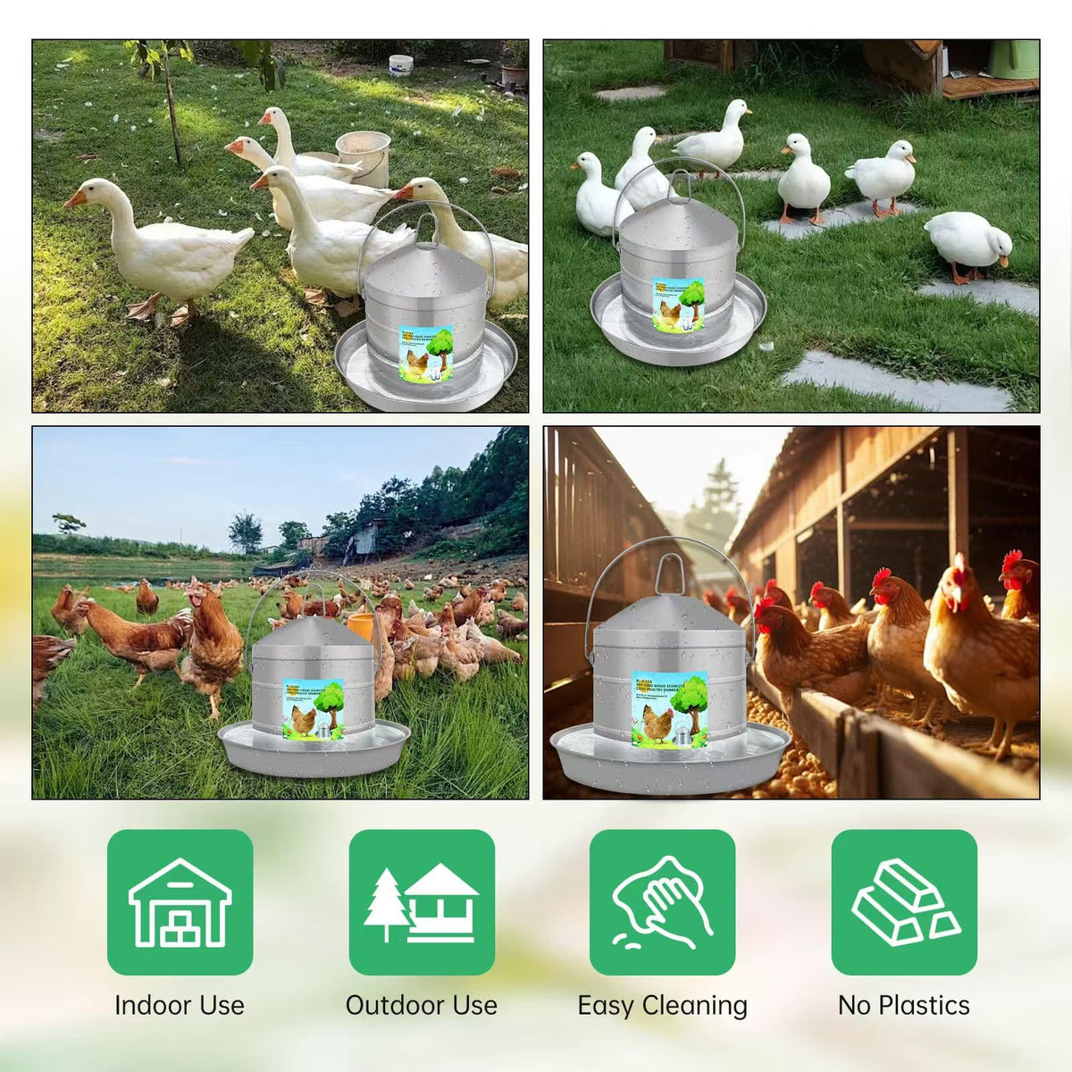 304 Food Grade Stainless Steel Automatic Chicken Waterer 8L/2.1Gal Y825244