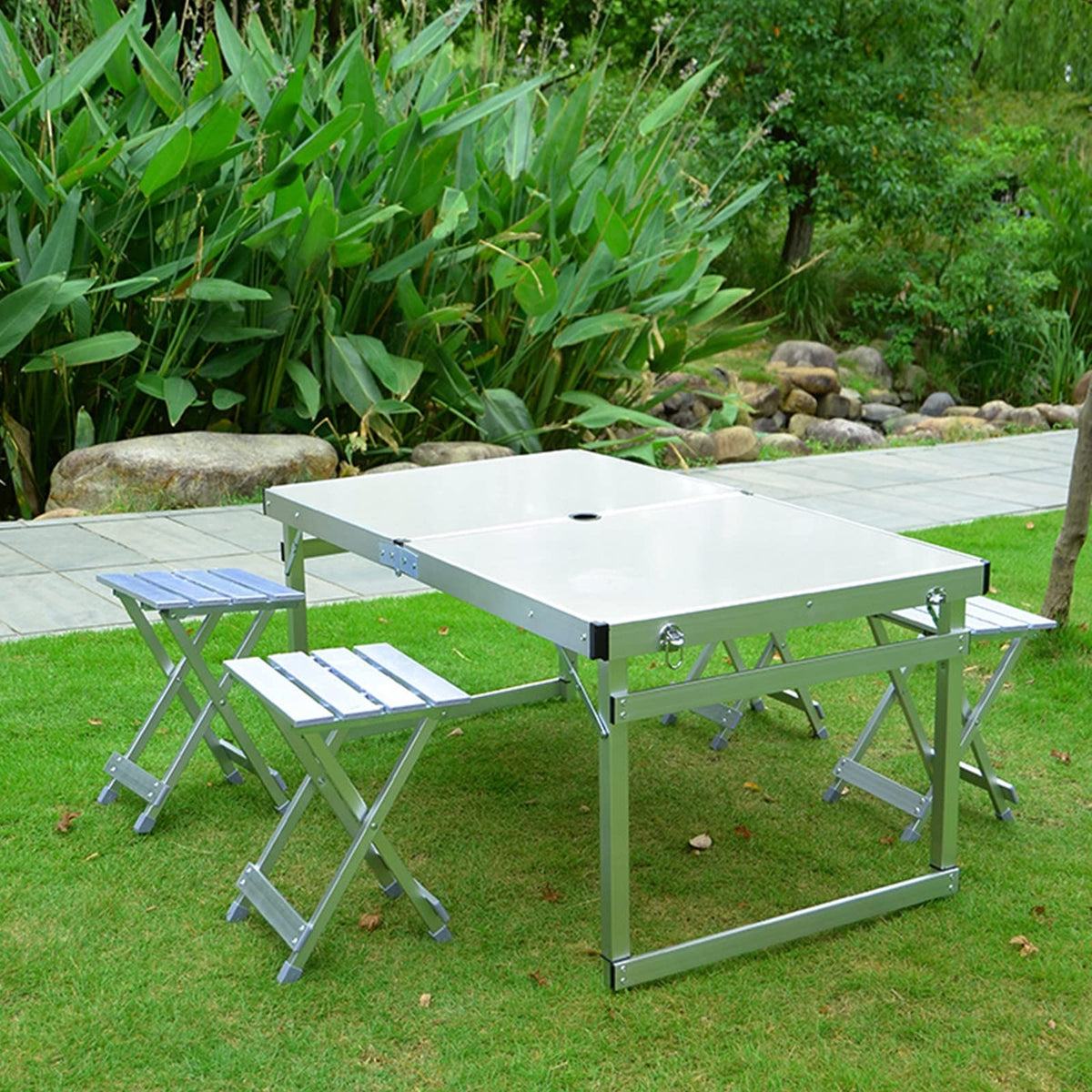 Portable Adjustable Height Aluminum Alloy Camping Table with 4 Stools V6651