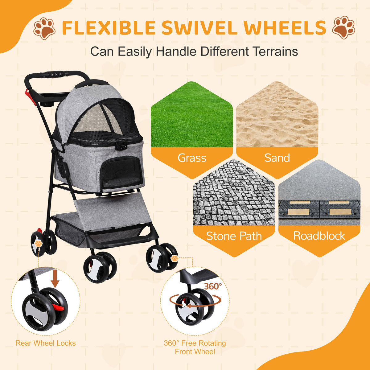 3 in1 Foldable Pet Stroller with 4 Wheels P8530