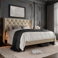 Queen Size Beige Upholstered Platform Bed Frame M689848